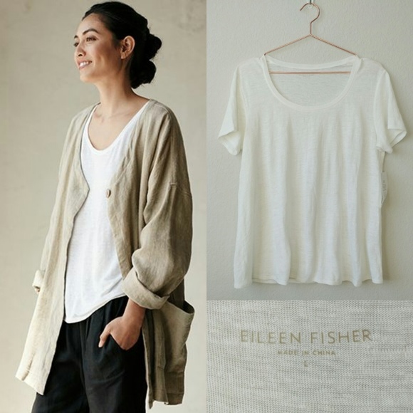 Eileen Fisher Tops - EILEEN FISHER Linen Jersey U-Neck System Top sz L